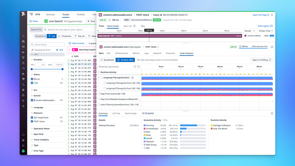 Debug Go Request Latency with Datadog's Profiling Timeline